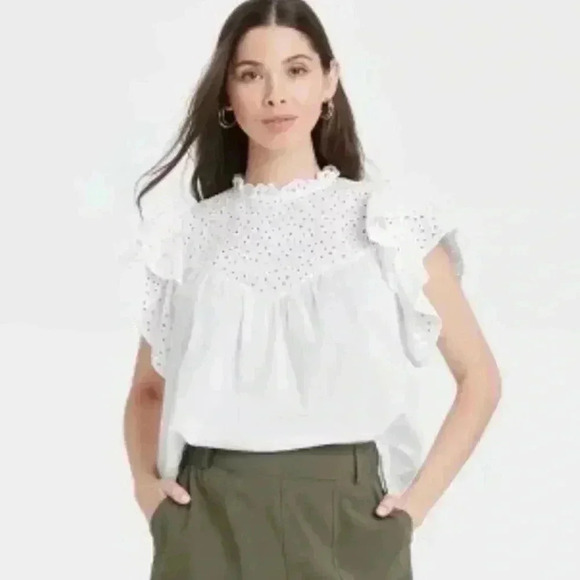 a new day Tops - A New Day Women's Flutter Short Sleeve Eyelet Top